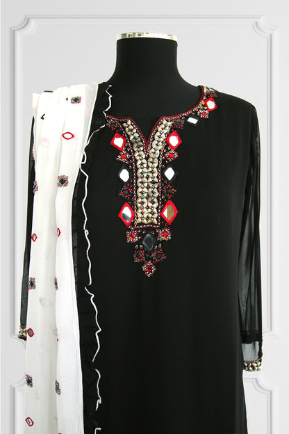 Black and White Kurta Set