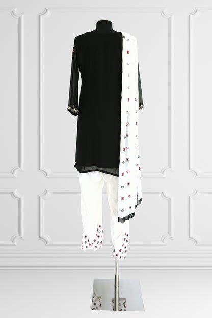 Black and White Kurta Set