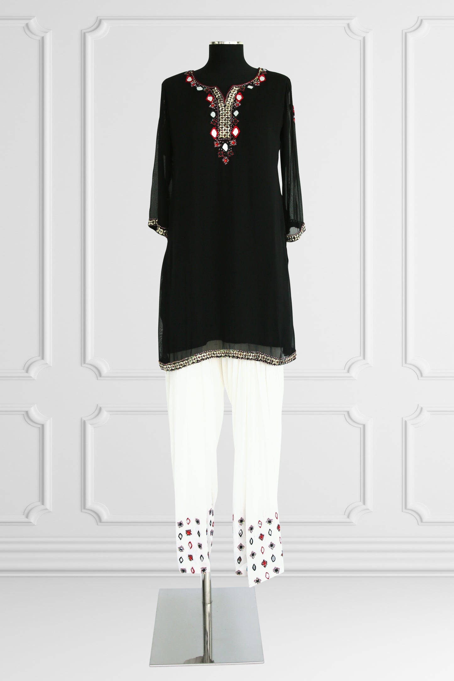 Black and White Kurta Set