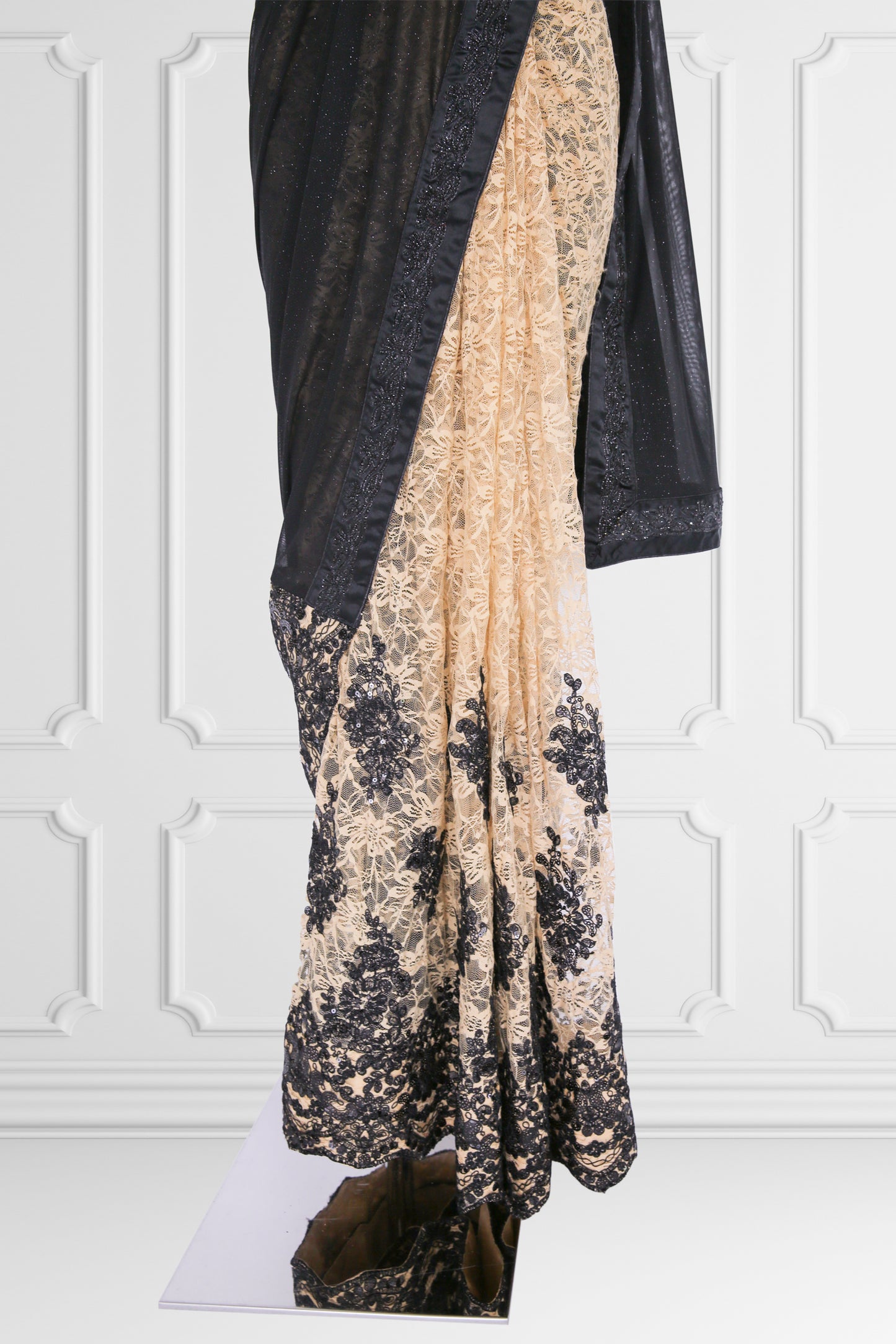 Black with Beige Lace Saree Set