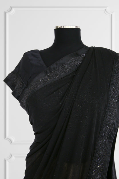 Black with Beige Lace Saree Set