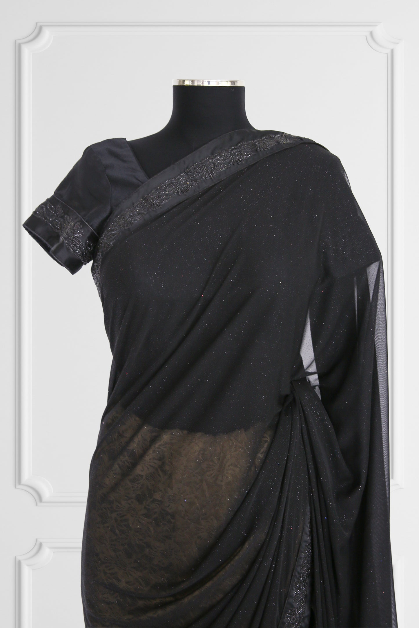 Black with Beige Lace Saree Set