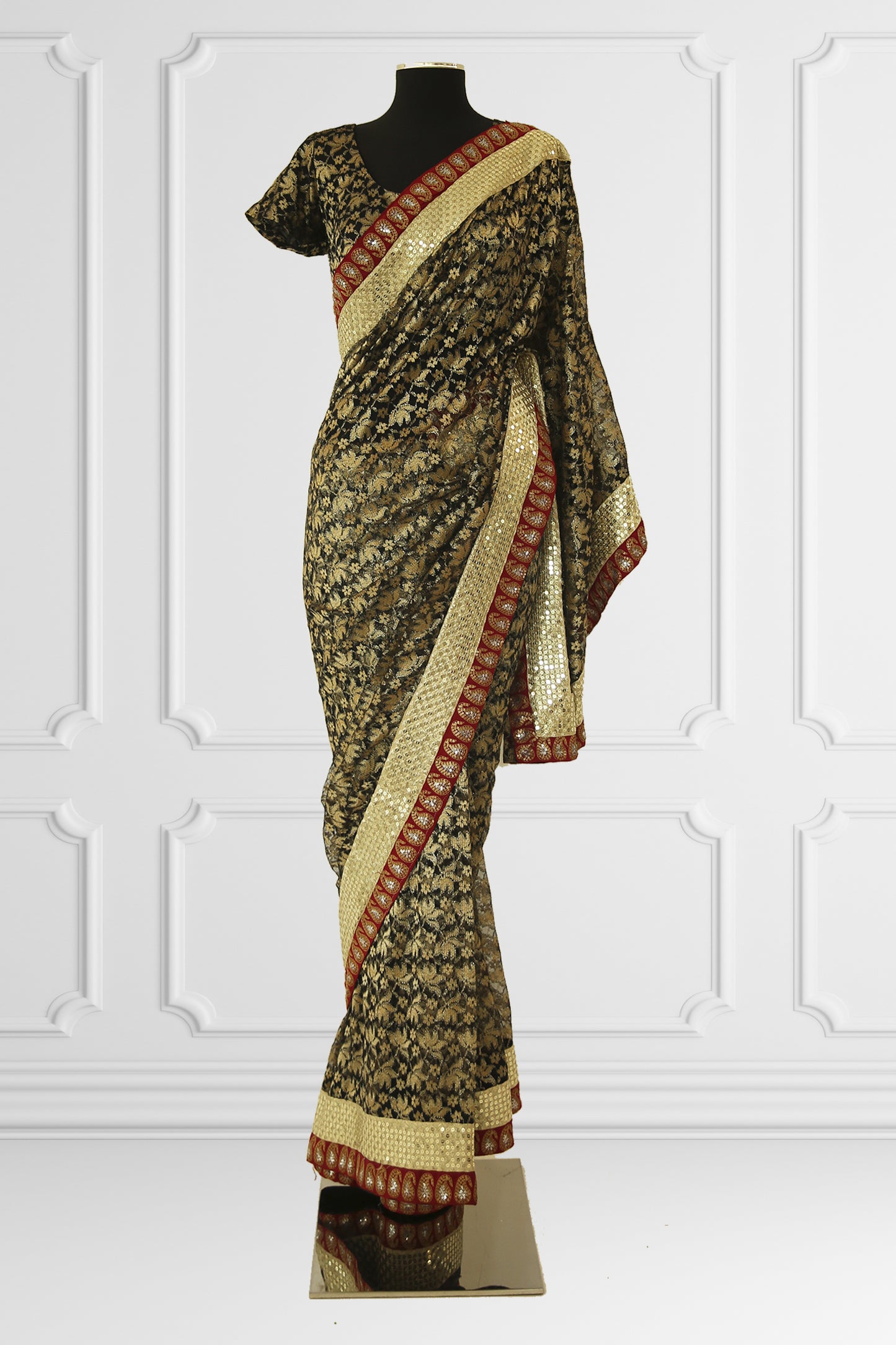 Black with Gold Lace Saree Set