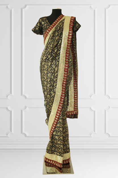 Black with Gold Lace Saree Set