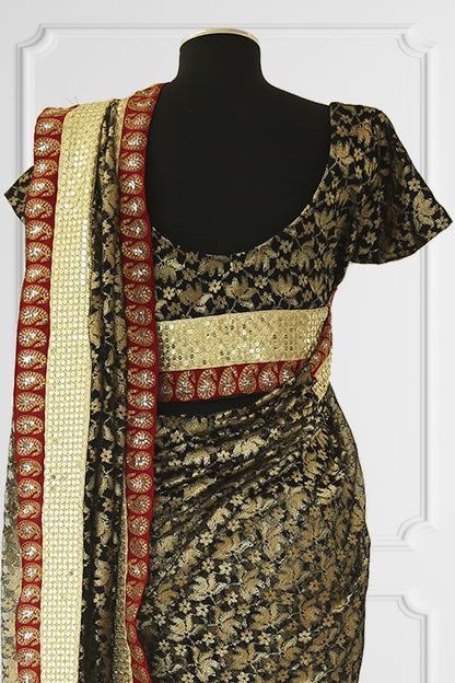 Black with Gold Lace Saree Set