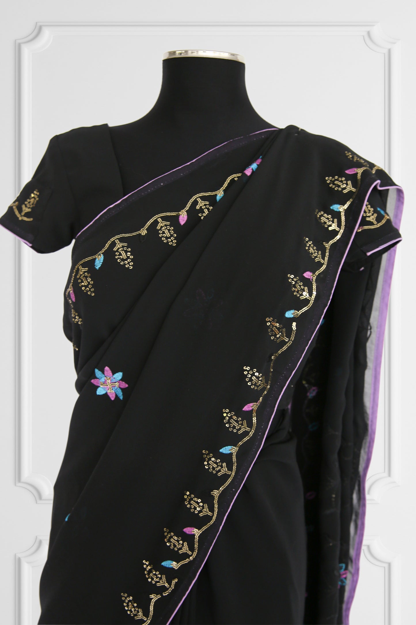 Black with floral embroidered details