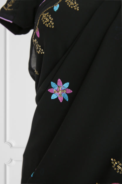 Black with floral embroidered details