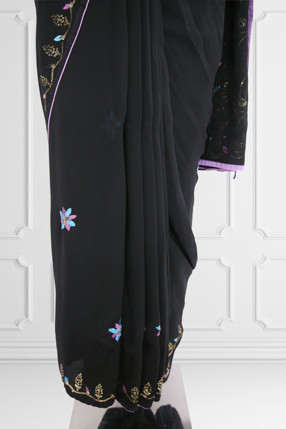 Black with floral embroidered details