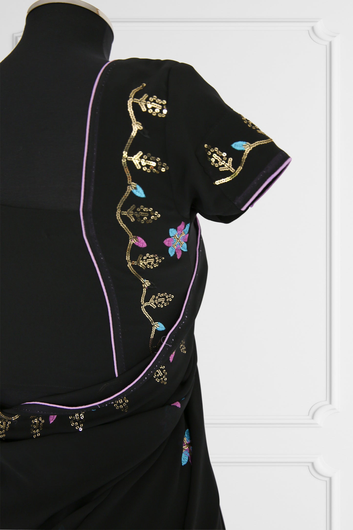 Black with floral embroidered details