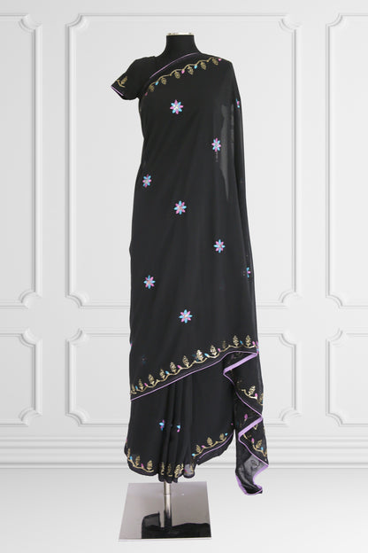 Black with floral embroidered details