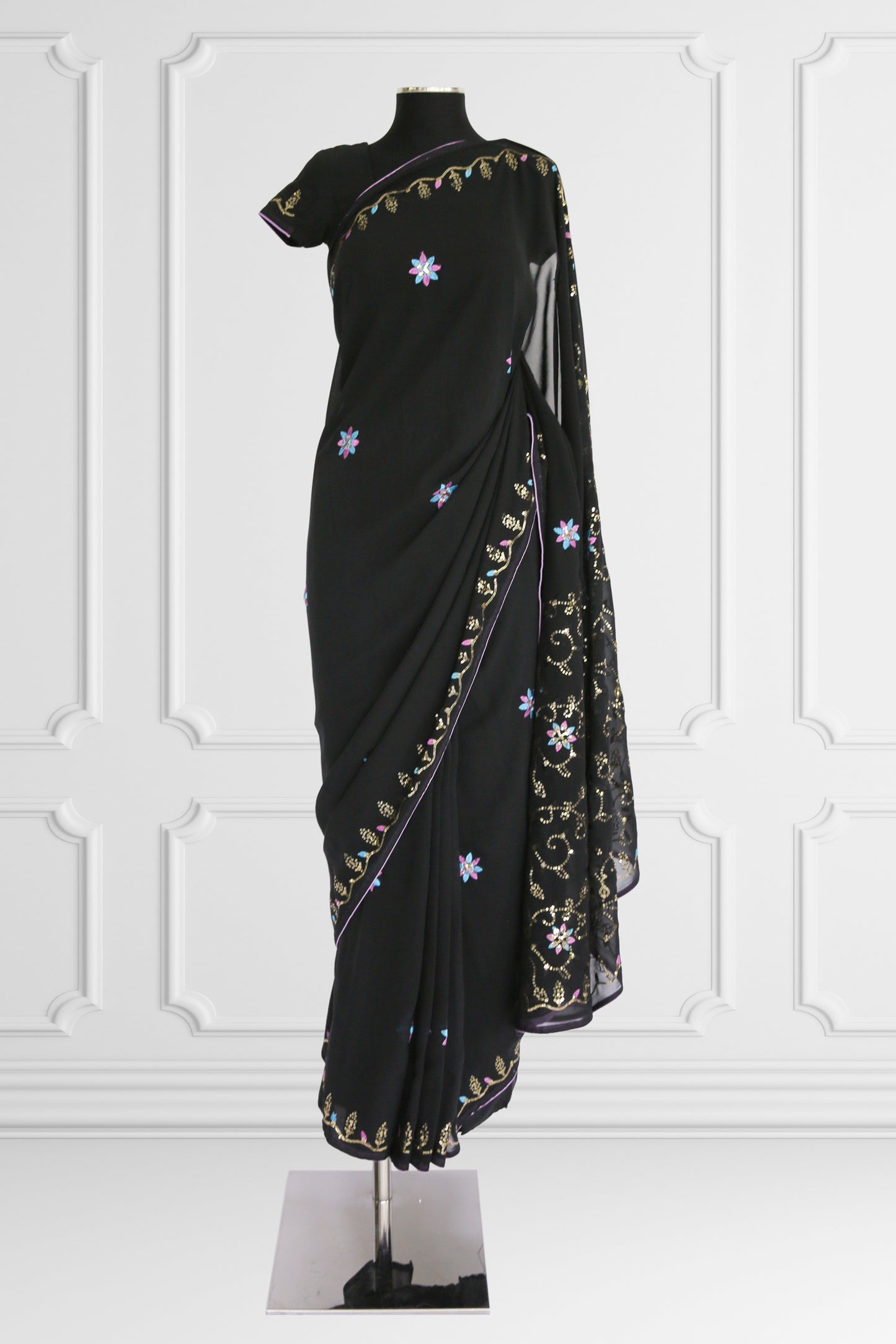 Black with floral embroidered details