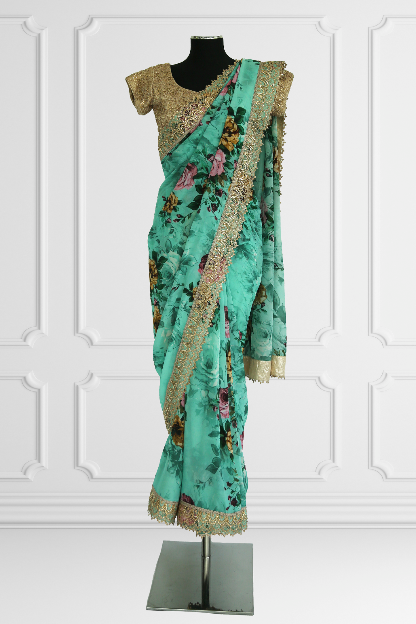 Blue Floral Saree Set