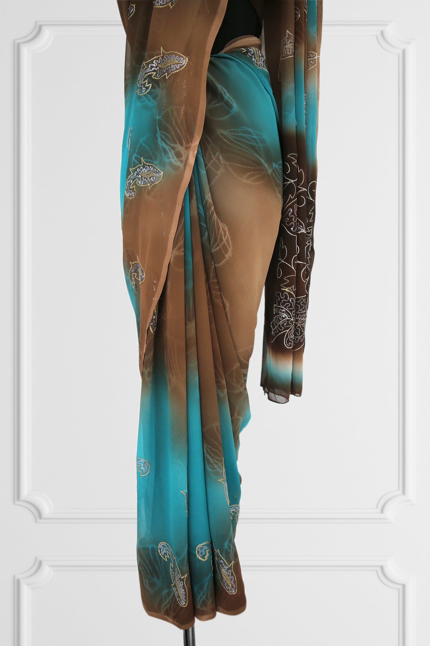 Blue and Brown Saree Set