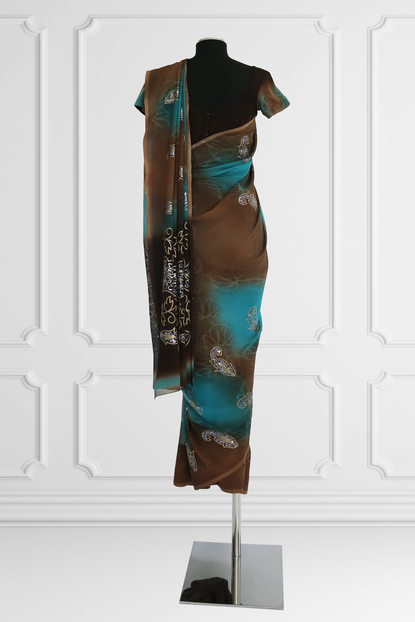 Blue and Brown Saree Set