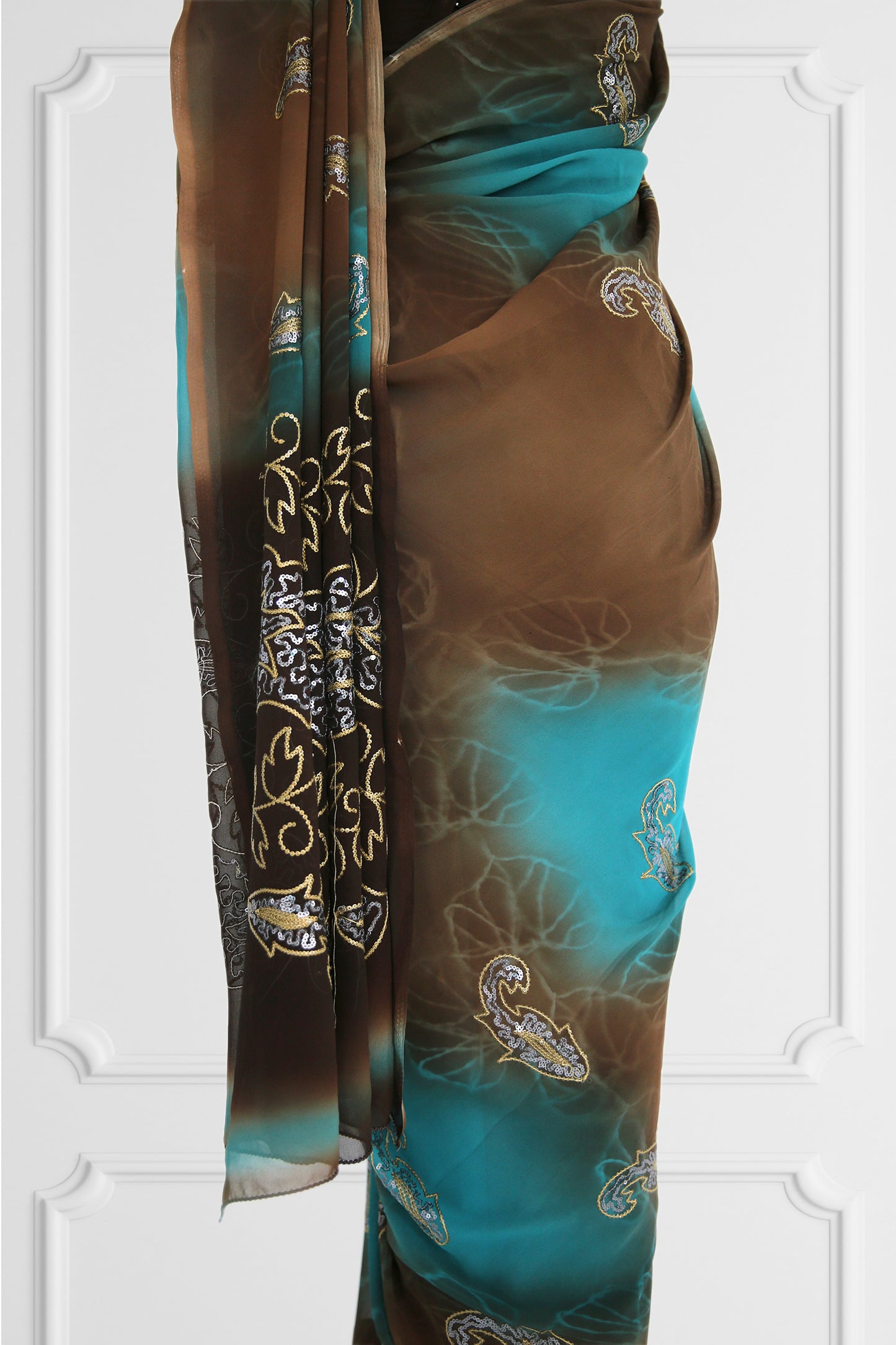 Blue and Brown Saree Set