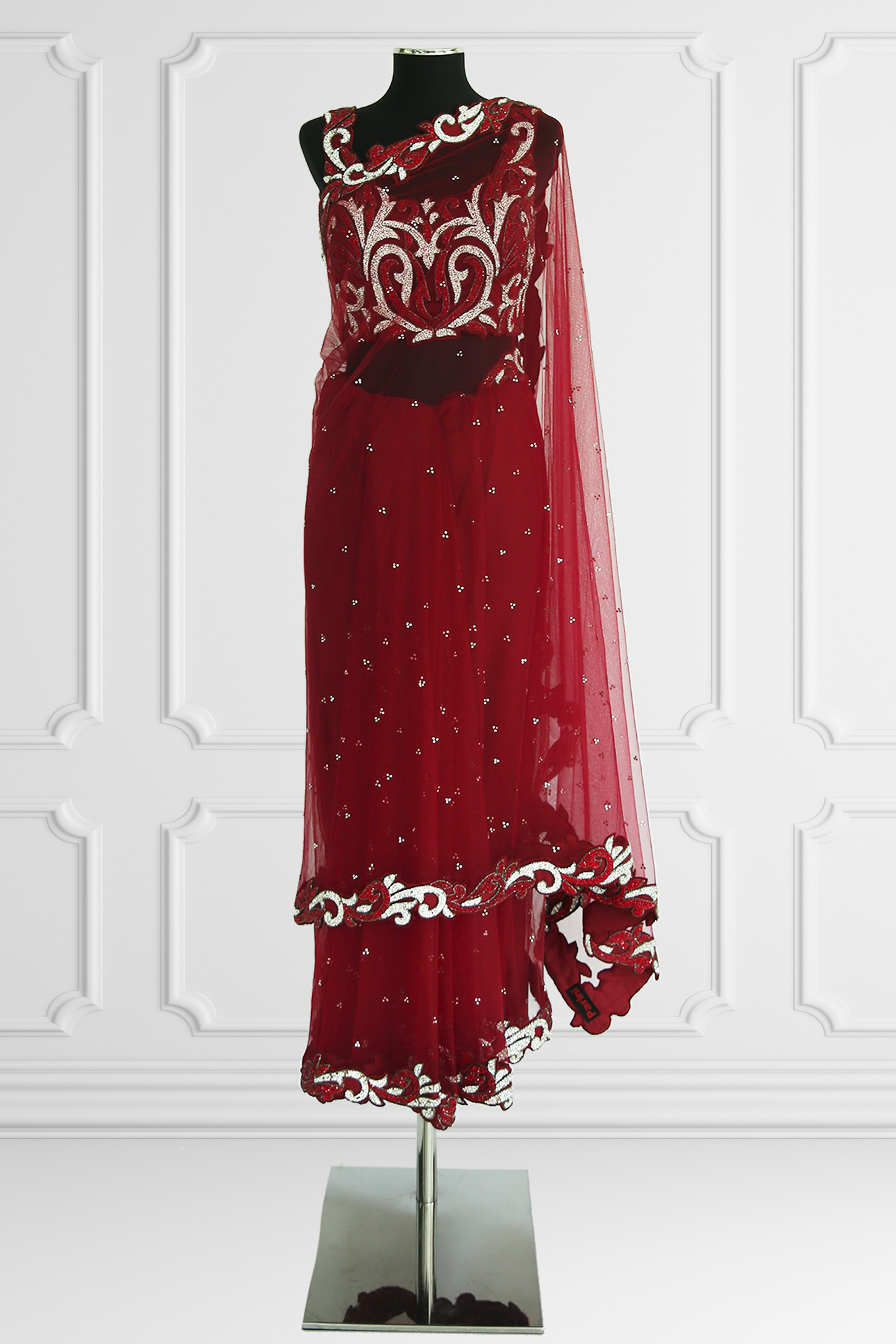 Burgundy Tule Saree Set