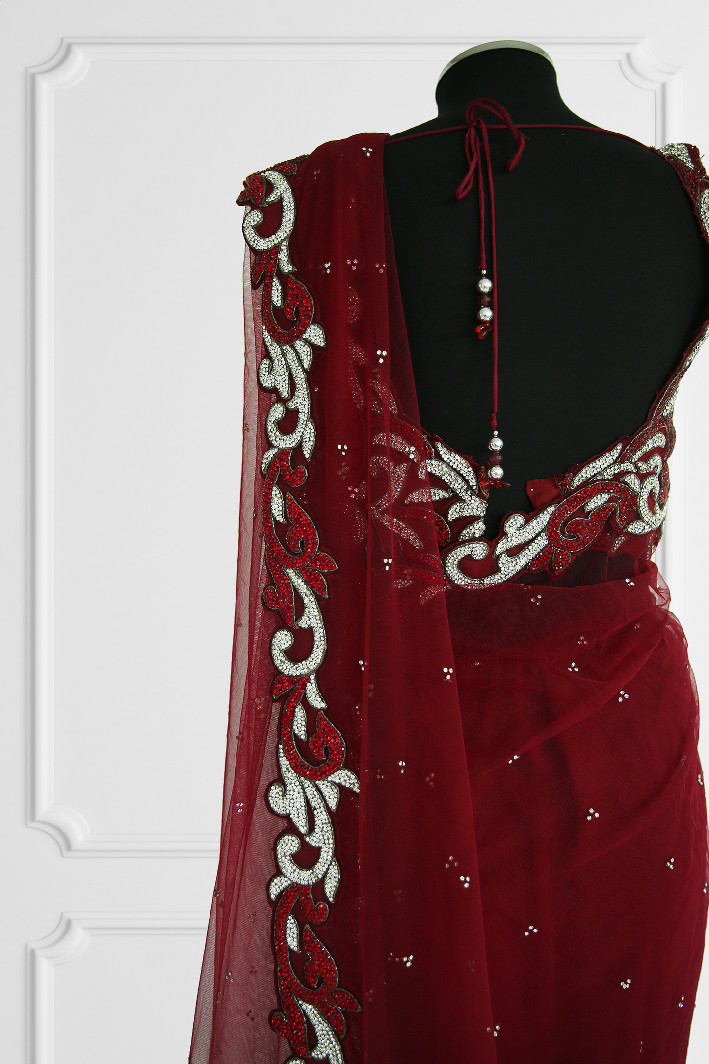 Burgundy Tule Saree Set