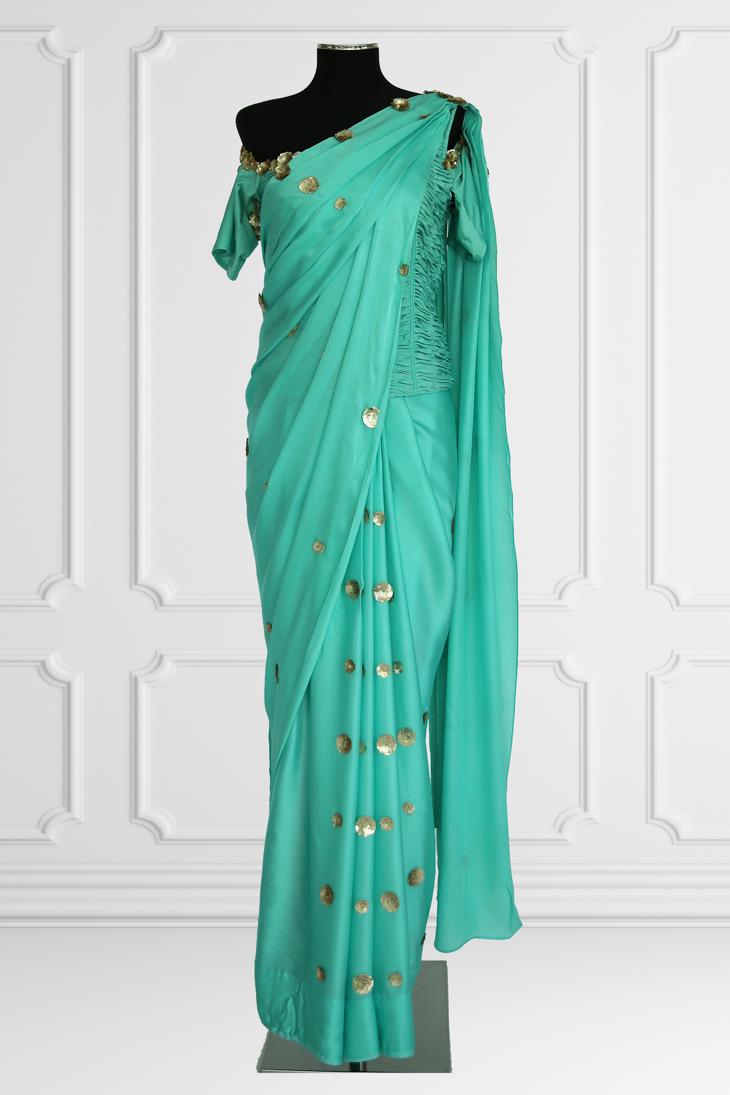 Jo Rivaaz By Puja Bugga Turquoise Ready Made Saree Set