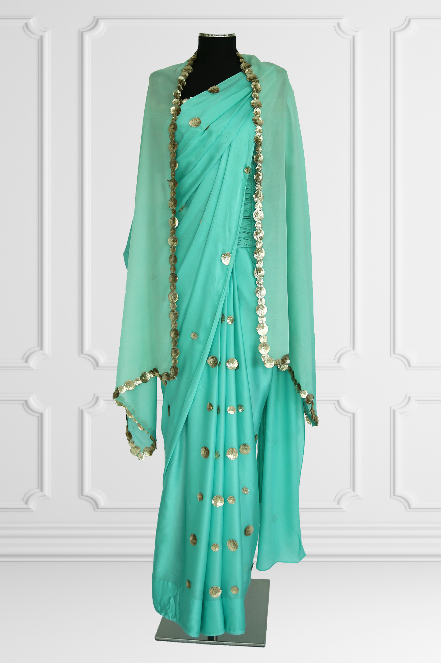 Jo Rivaaz By Puja Bugga Turquoise Ready Made Saree Set