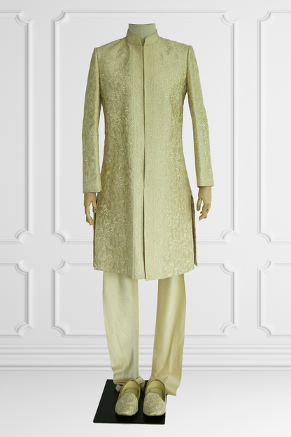 Beige Embroidered Sherwani with Churidar