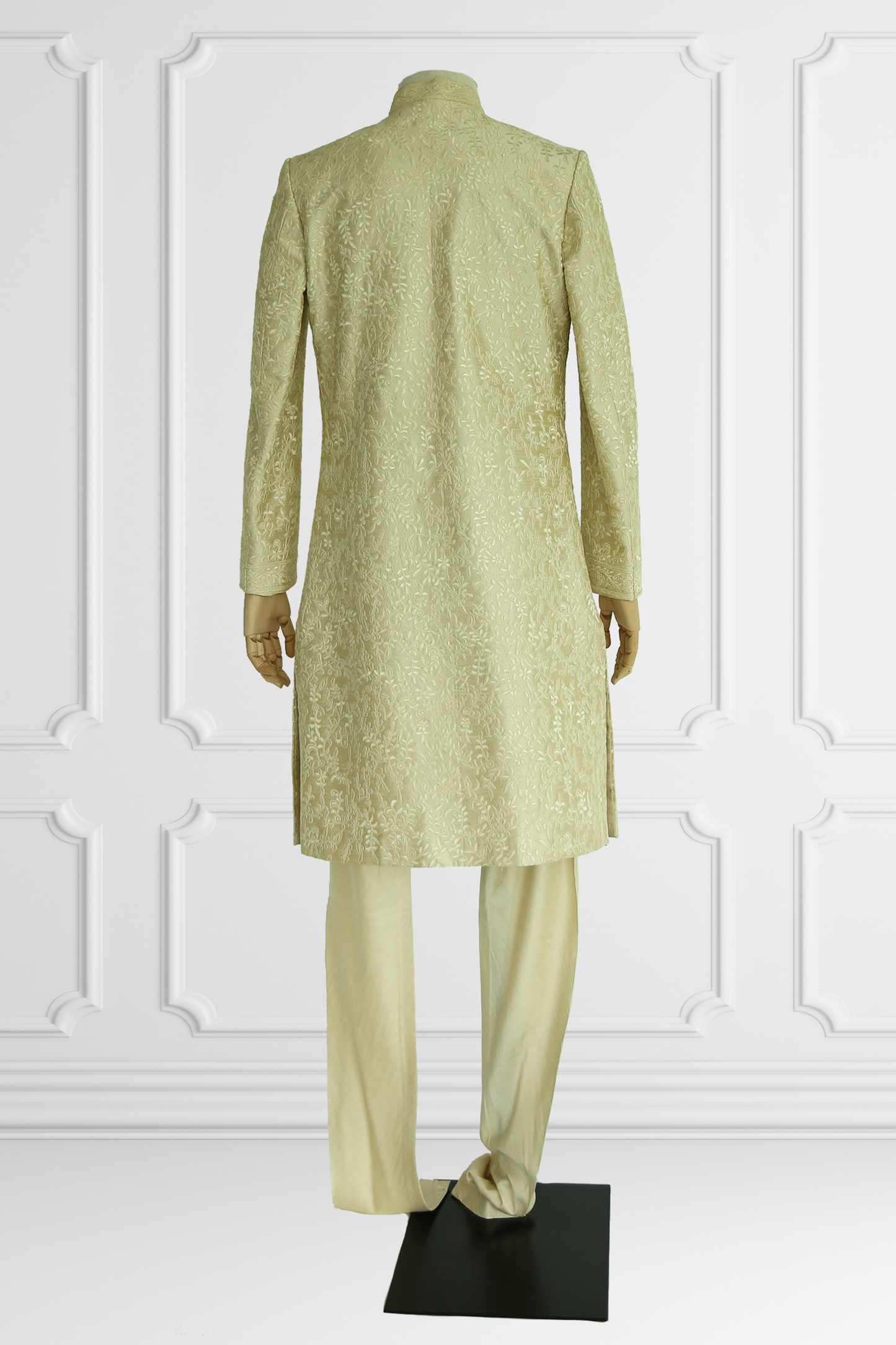 Beige Embroidered Sherwani with Churidar