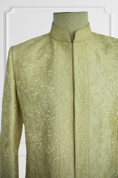 Beige Embroidered Sherwani with Churidar