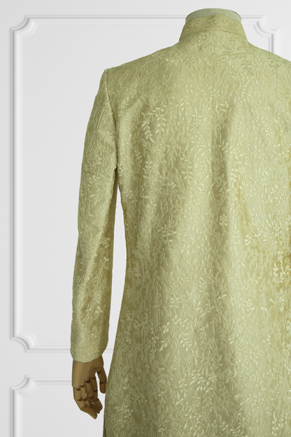 Beige Embroidered Sherwani with Churidar