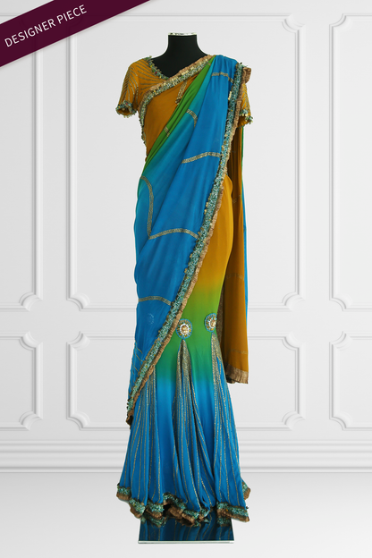 Seasons Degrade Embroidered Saree Set