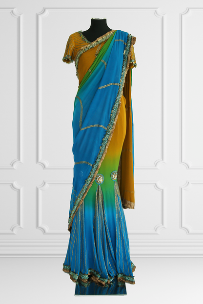 Seasons Degrade Embroidered Saree Set