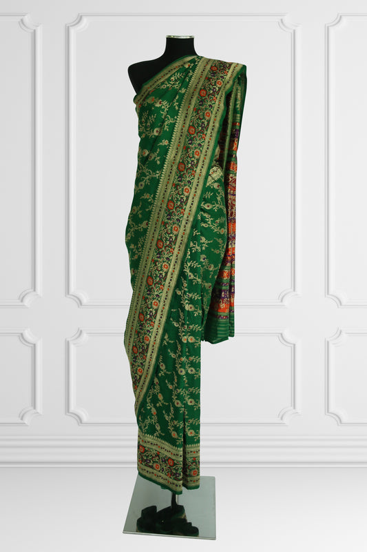 Green Floral Embroidered Saree