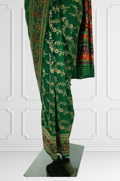 Green Floral Embroidered Saree