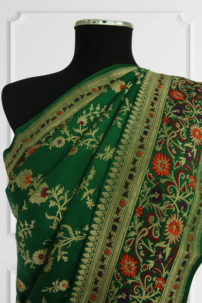 Green Floral Embroidered Saree