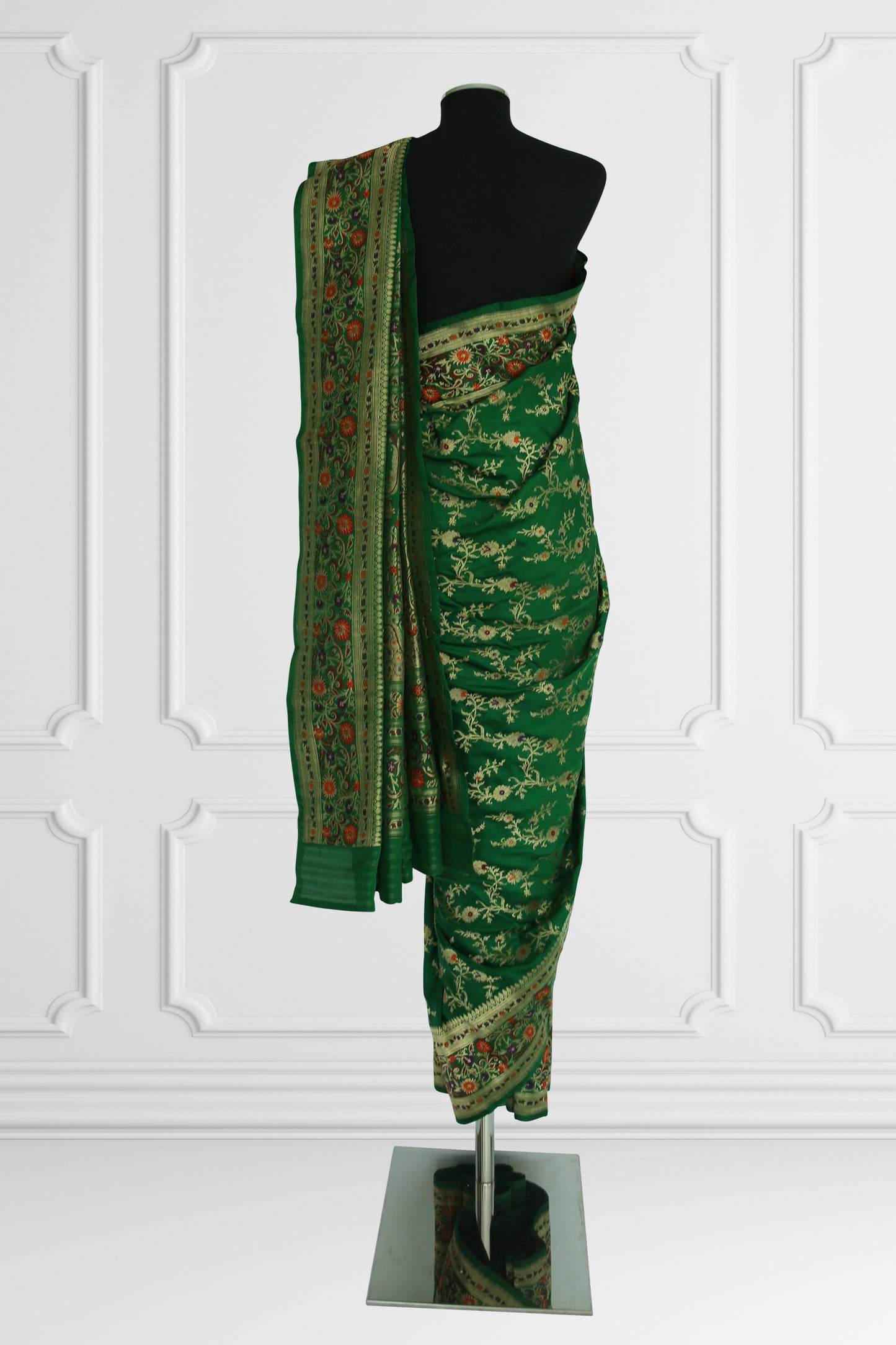 Green Floral Embroidered Saree