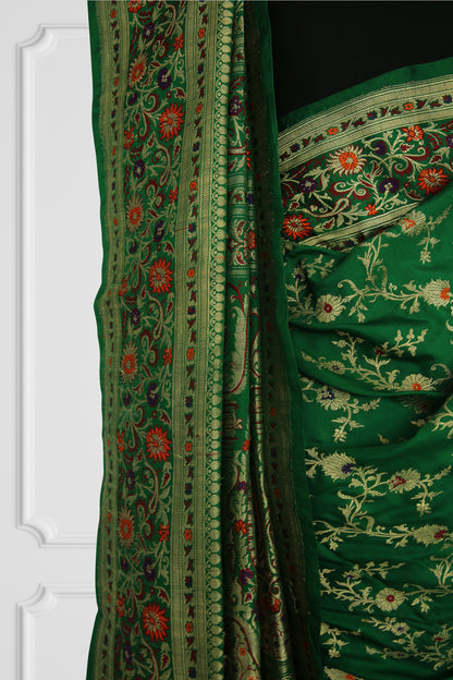 Green Floral Embroidered Saree