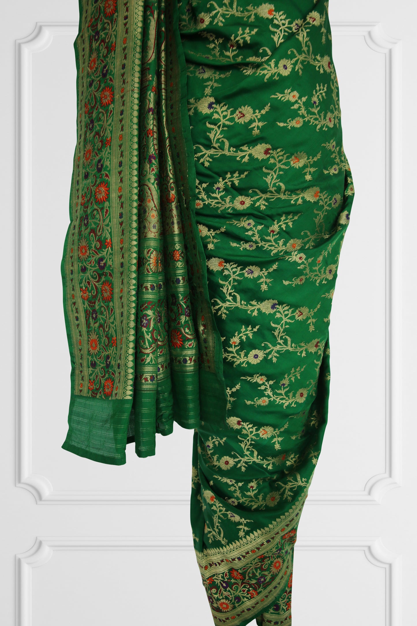 Green Floral Embroidered Saree