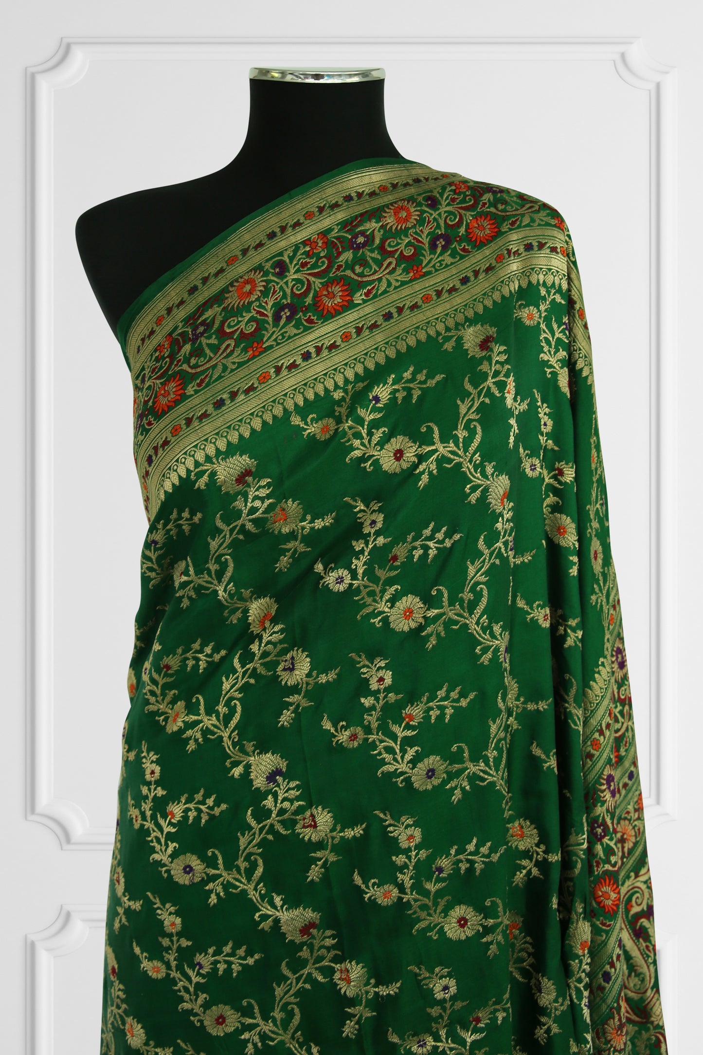 Green Floral Embroidered Saree