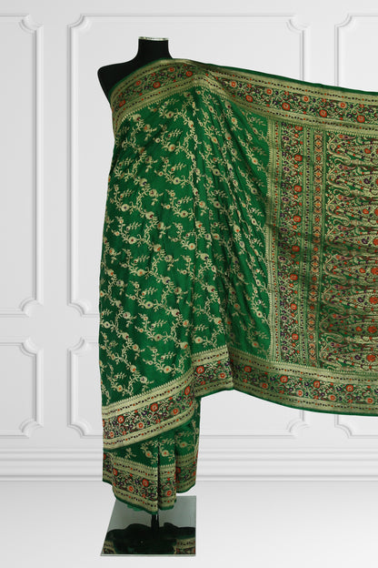 Green Floral Embroidered Saree