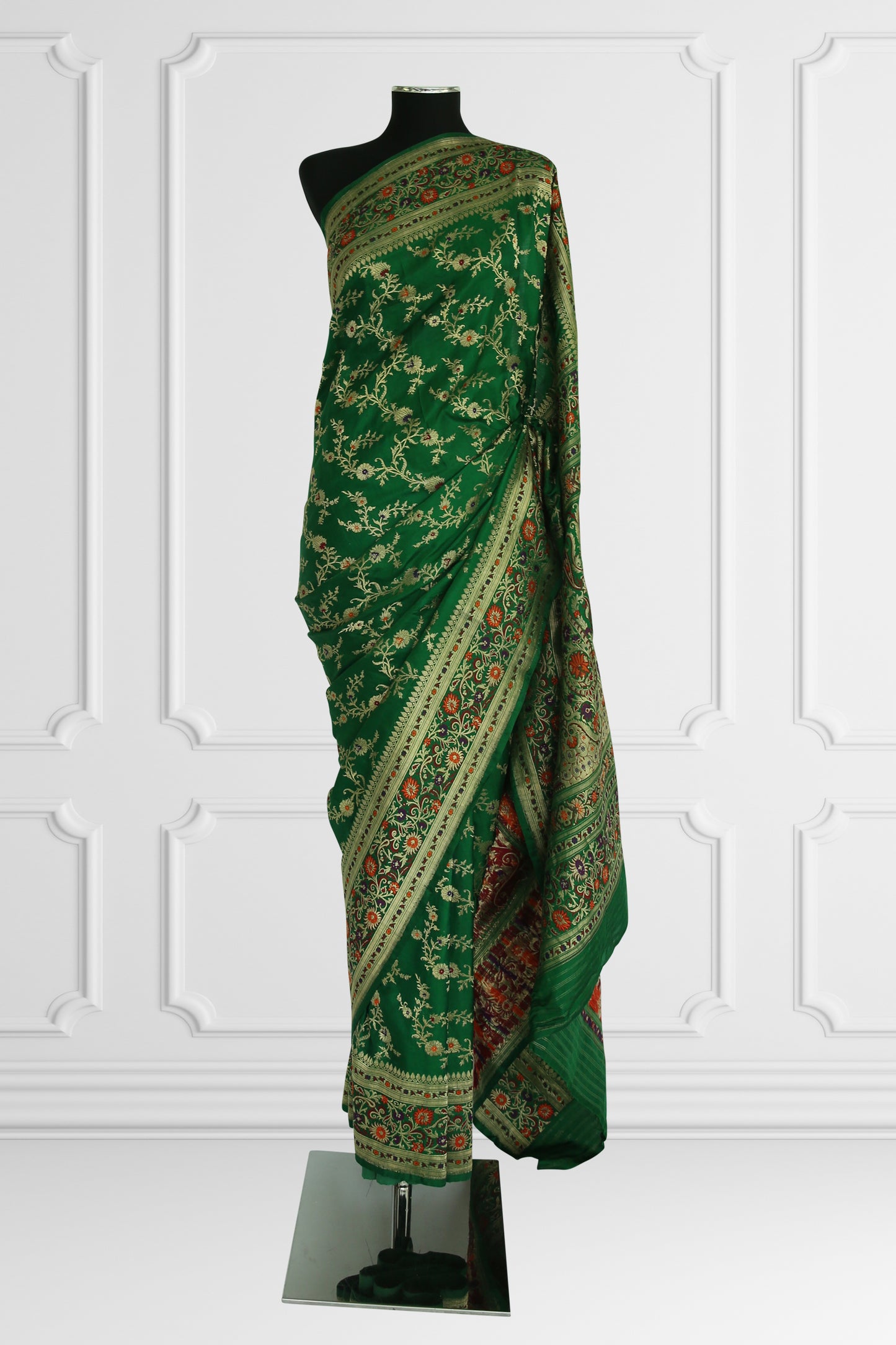 Green Floral Embroidered Saree