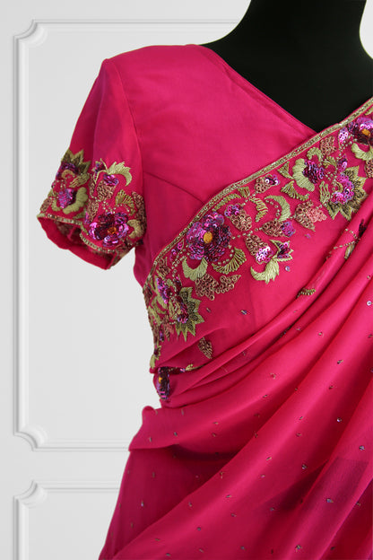 Ready-Made Fuchsia Blossom Saree