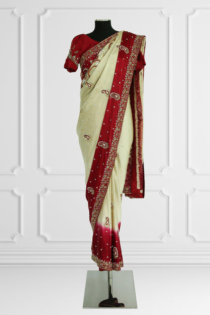 Elegant Red and Beige Embroidered Saree