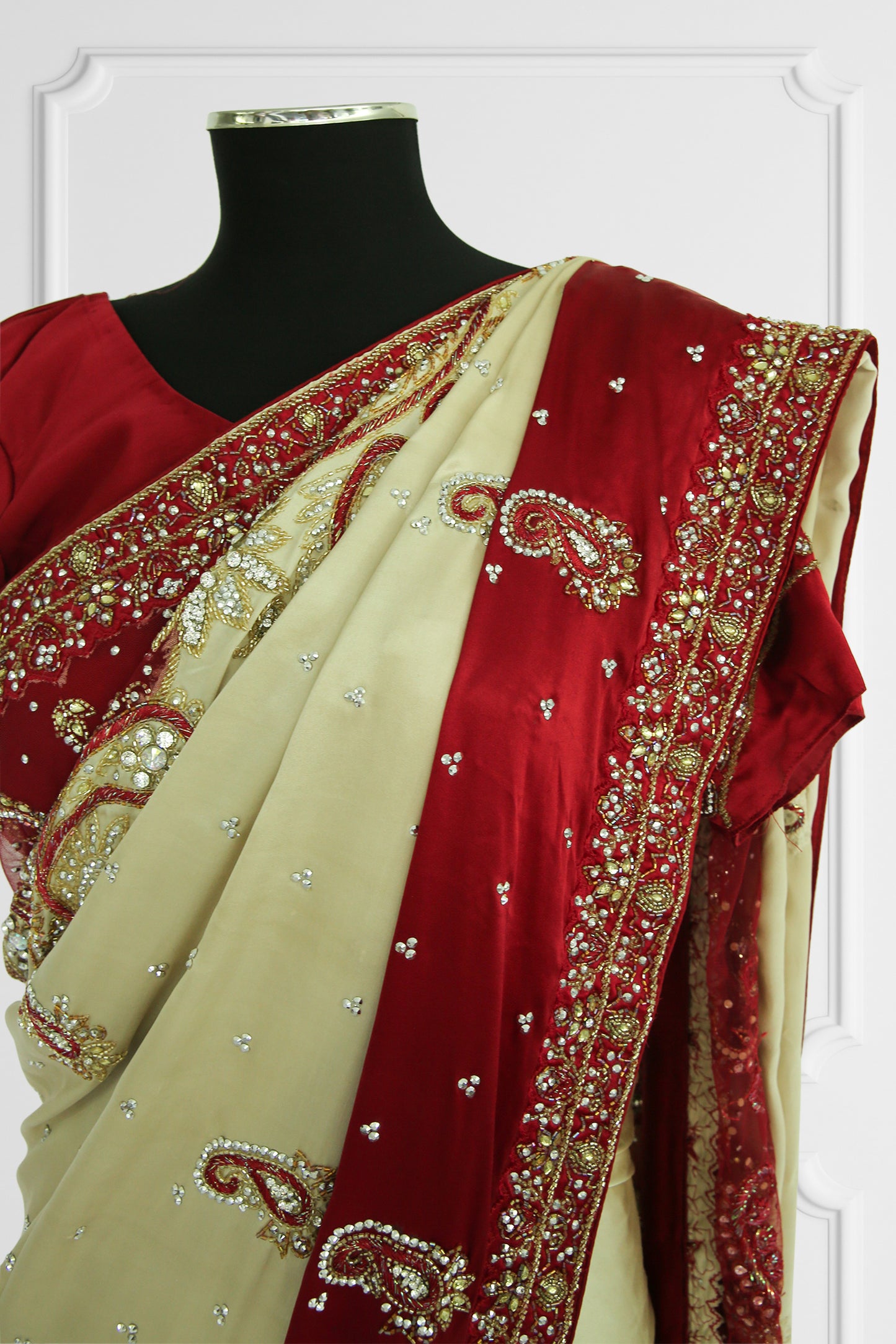 Elegant Red and Beige Embroidered Saree