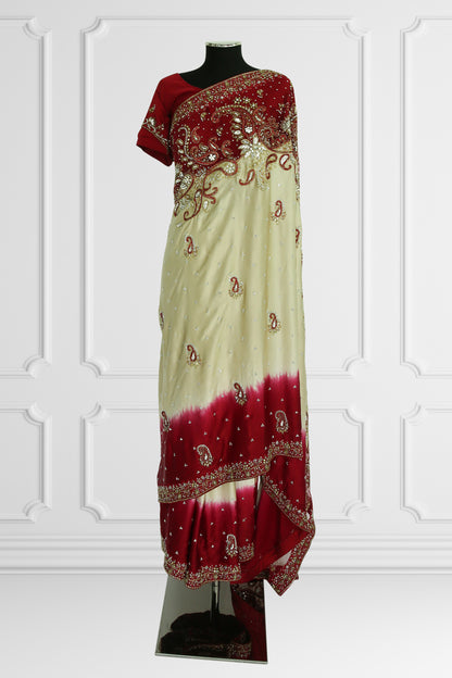 Elegant Red and Beige Embroidered Saree