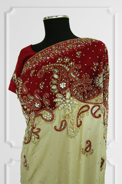 Elegant Red and Beige Embroidered Saree