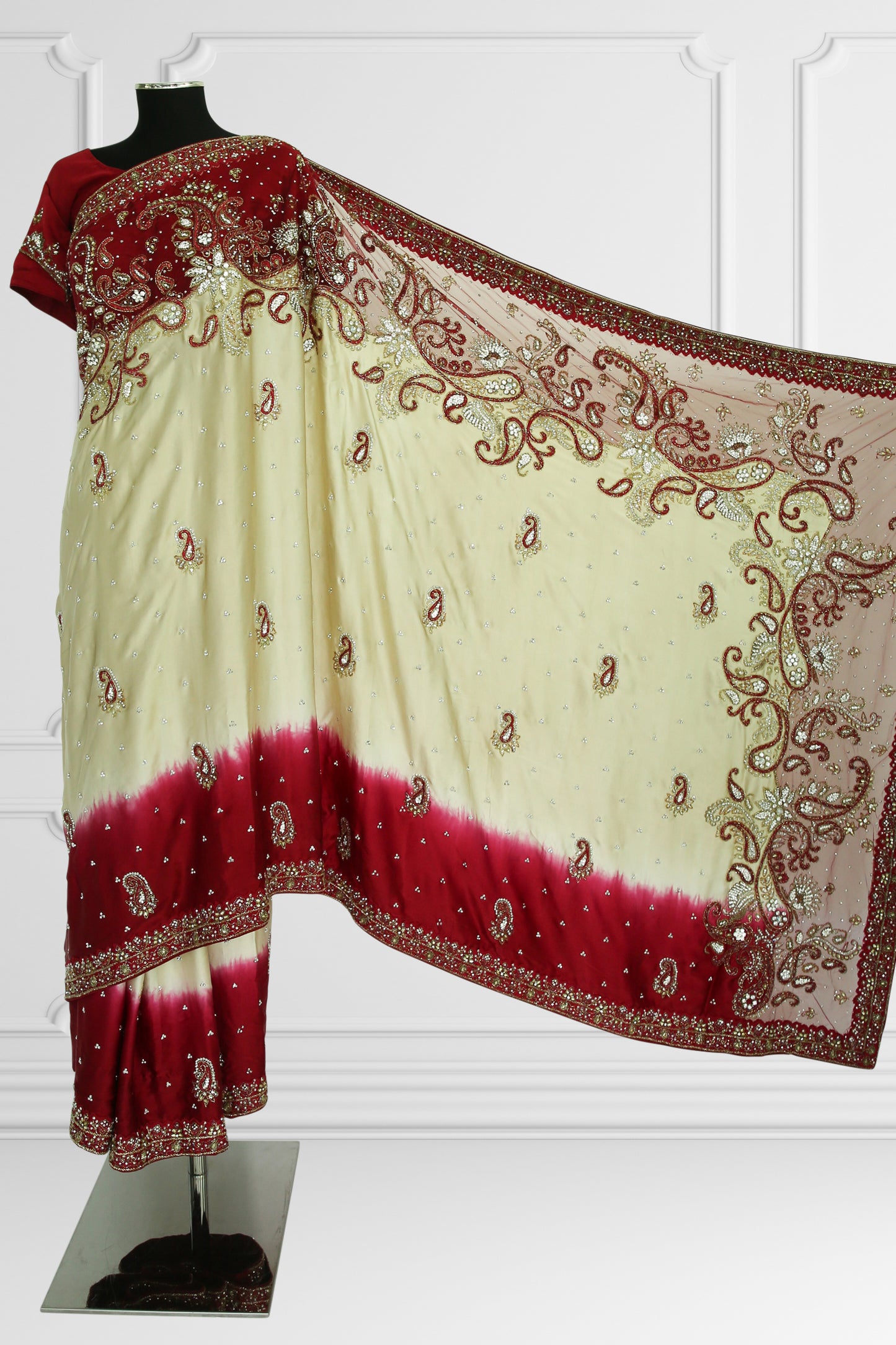 Elegant Red and Beige Embroidered Saree