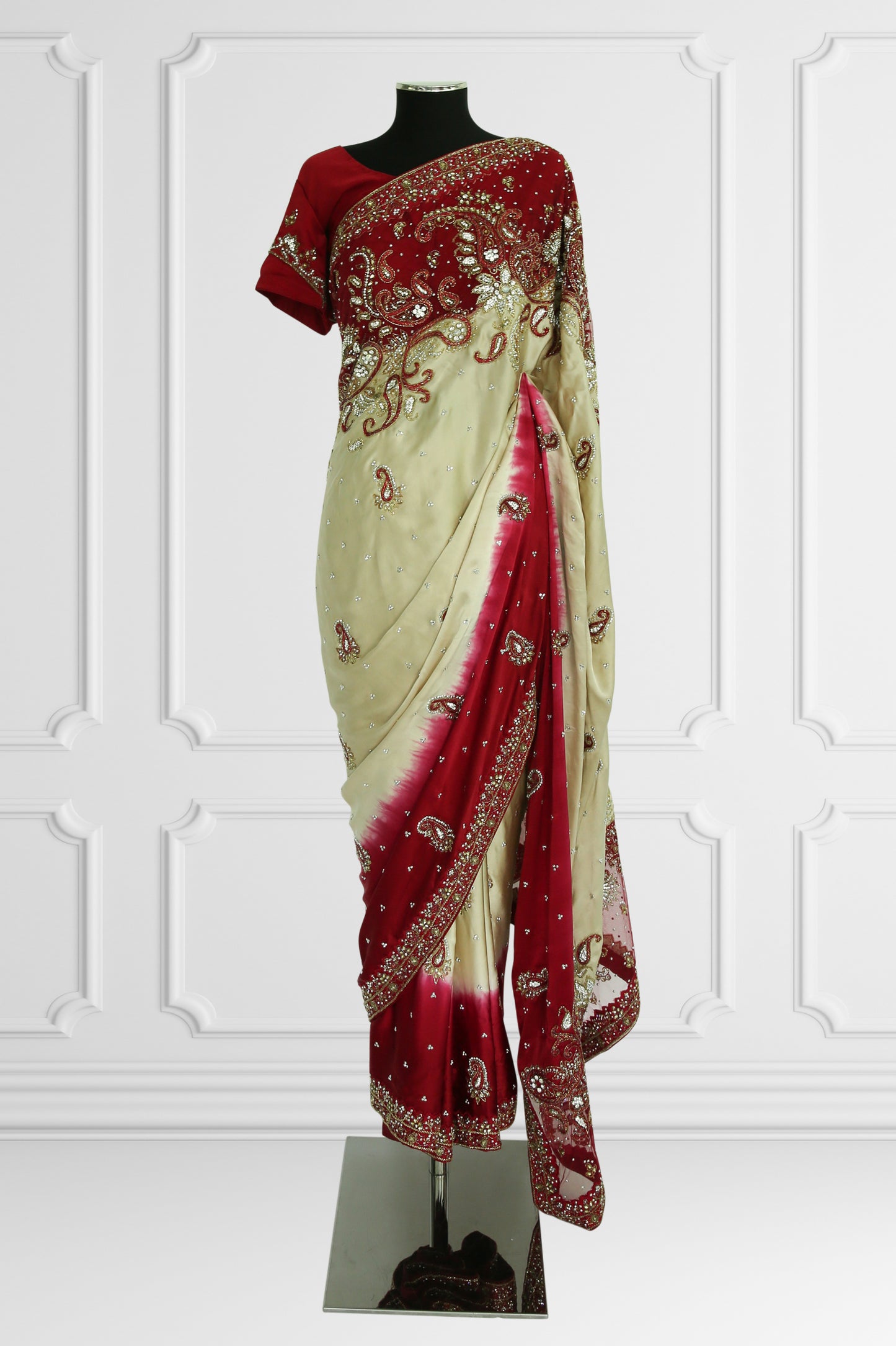 Elegant Red and Beige Embroidered Saree