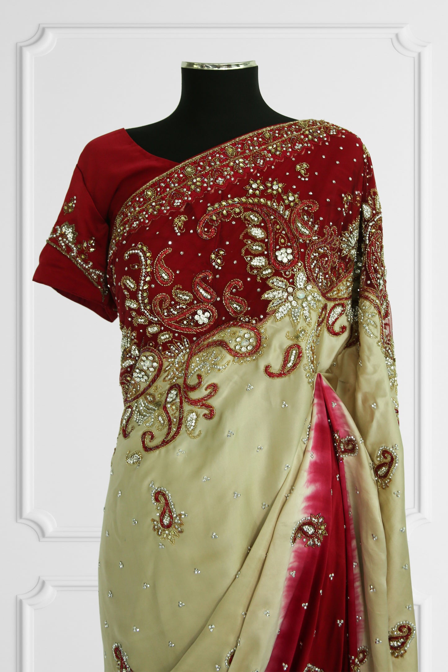 Elegant Red and Beige Embroidered Saree