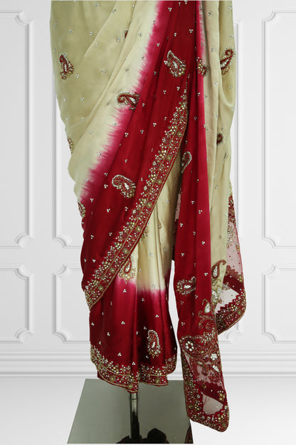 Elegant Red and Beige Embroidered Saree