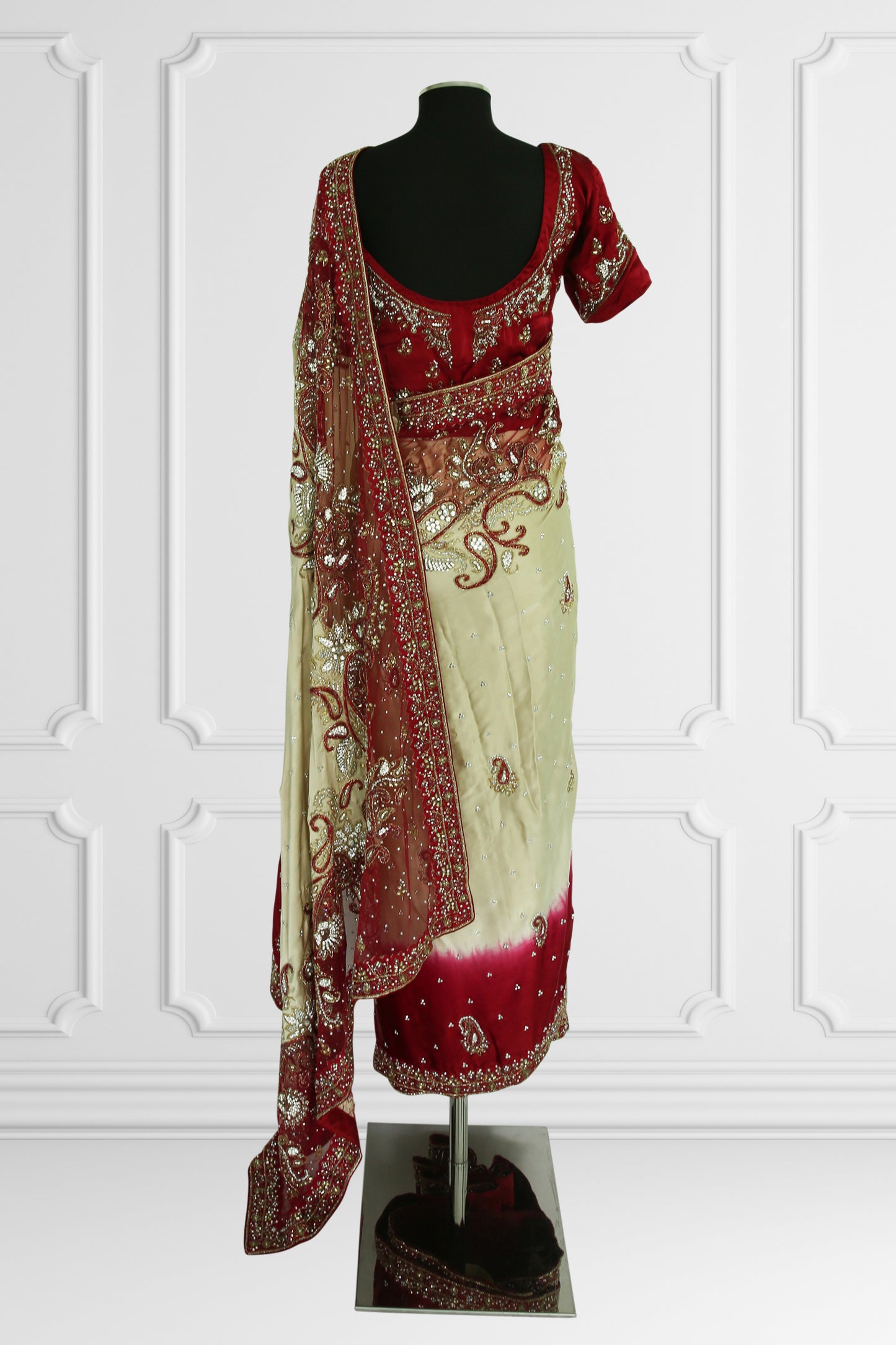 Elegant Red and Beige Embroidered Saree