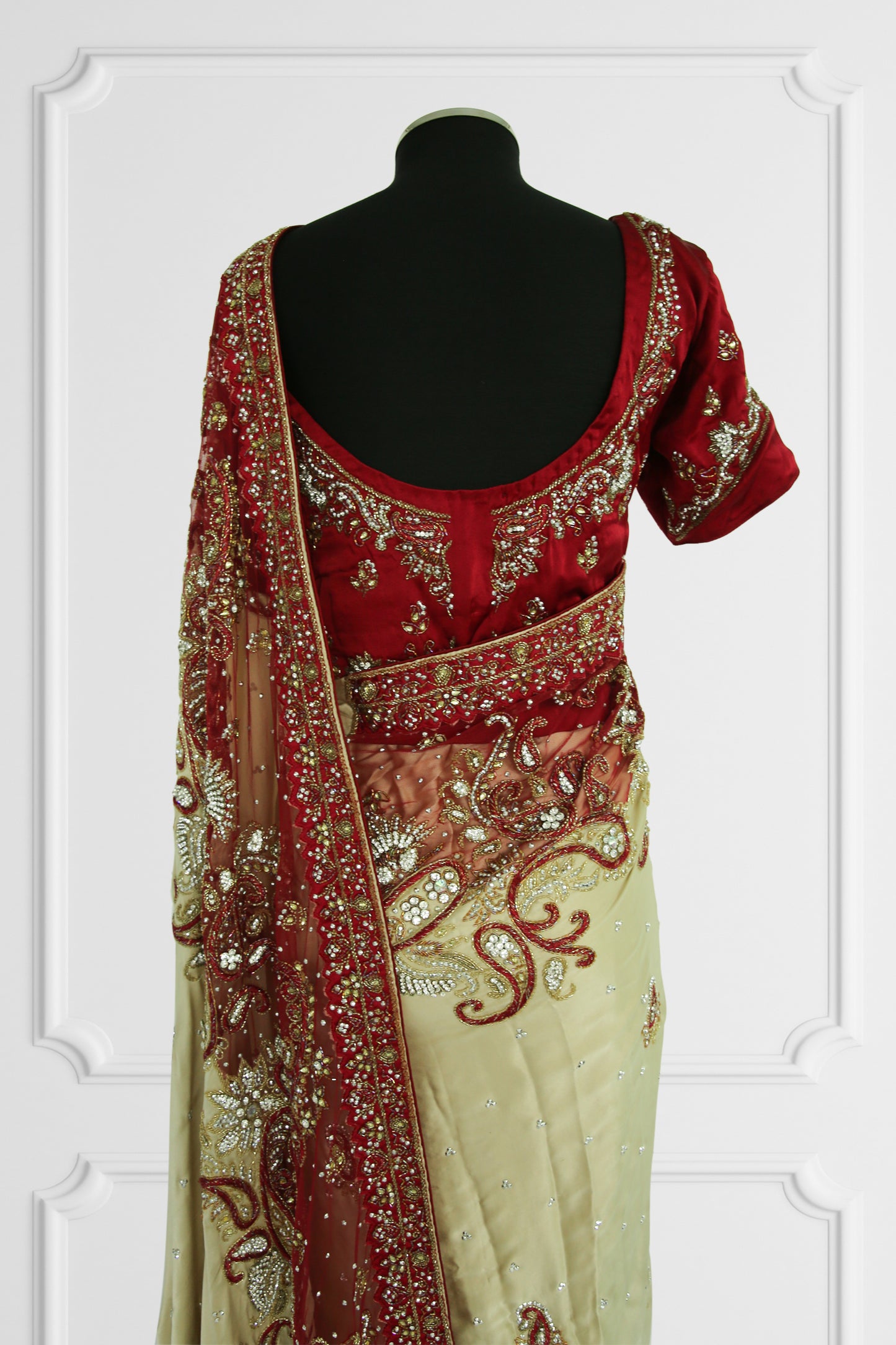 Elegant Red and Beige Embroidered Saree