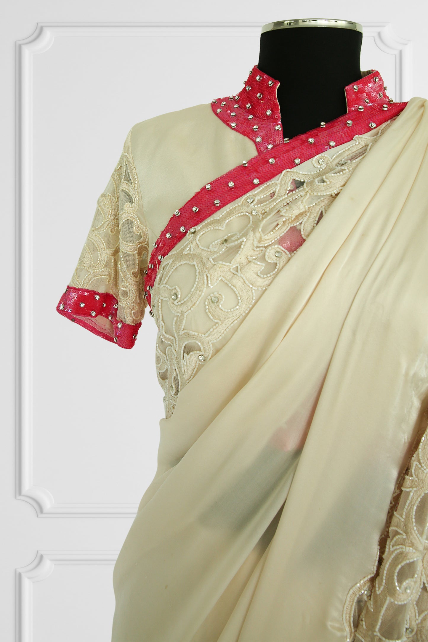 Ethereal Cream & Pink Embroidered Saree